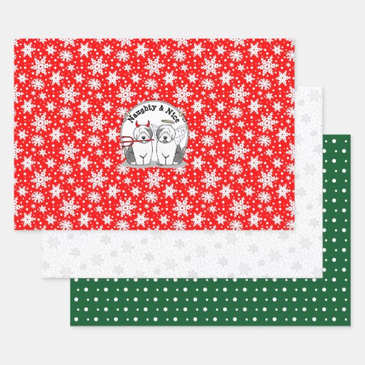 Naughty & Nice Old English Sheepdogs (grijs 1) Inpakpapier Vel (Set)