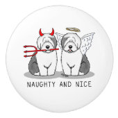 Naughty & Nice Old English Sheepdogs (grijs 1) Keramische Knop (Voorkant)
