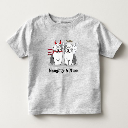 Naughty & Nice Old English Sheepdogs (grijs 1) Kinder Shirts (Voorkant)