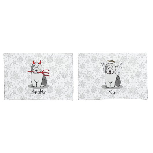 Naughty & Nice Old English Sheepdogs (grijs 1) Kussensloop (Voorkant-Set)