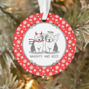 Naughty & Nice Old English Sheepdogs (grijs 1) Ornament