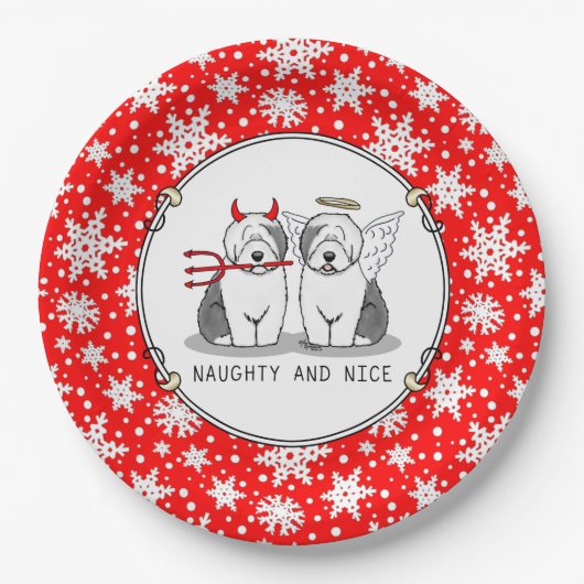 Naughty & Nice Old English Sheepdogs (grijs 1) Papieren Bordje (Voorkant)