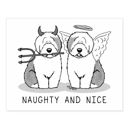 Naughty & Nice Old English Sheepdogs (grijs 1) Rubberstempel (Afrduk)