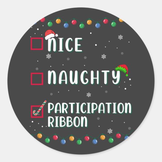 Naughty Nice Participation Ribbon Medal Funny Ronde Sticker (Voorkant)