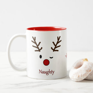Naughty & Nice Personalized Reindeer Tweekleurige Koffiemok