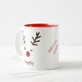 Naughty & Nice Personalized Reindeer Tweekleurige Koffiemok (Voorkant links)