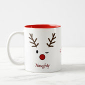 Naughty & Nice Personalized Reindeer Tweekleurige Koffiemok (Links)