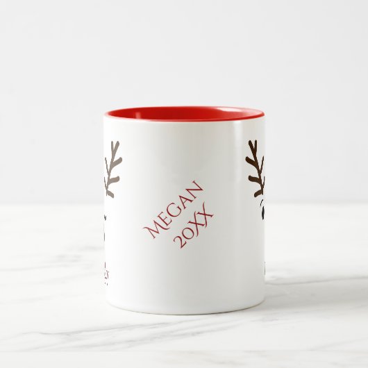 Naughty & Nice Personalized Reindeer Tweekleurige Koffiemok (Center)
