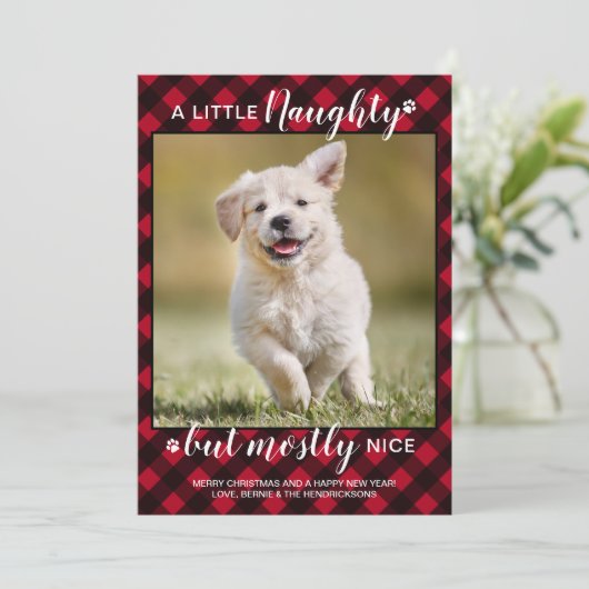 Naughty Nice persoonlijke foto van Red Pset Dog Pe Feestdagenkaart (Staand voorkant)