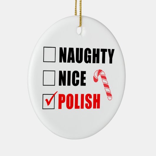 Naughty Nice Poland Candy Cane Ceramic Ornament (Rechts)