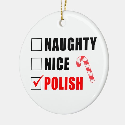 Naughty Nice Poland Candy Cane Ceramic Ornament (Links)