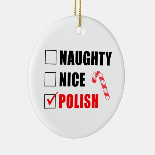 Naughty Nice Poland Candy Cane Ceramic Ornament (Rechts)