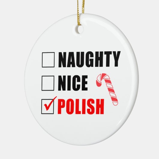 Naughty Nice Poland Candy Cane Ceramic Ornament (Links)