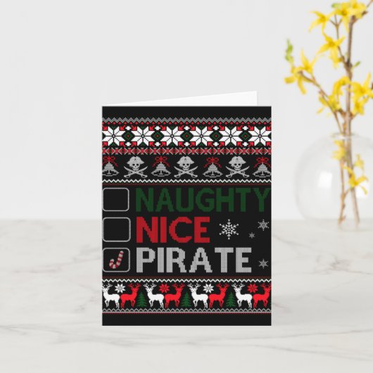 Naughty Nice Rate Funny Christmas Checklist Ugly T Kaart (Gele Bloem)