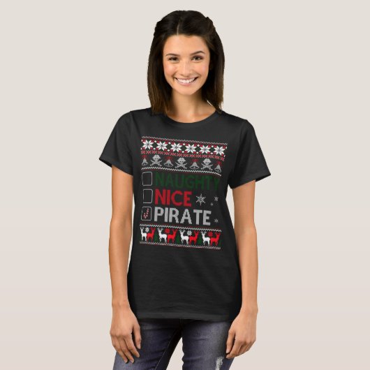 Naughty Nice Rate Funny Christmas Checklist Ugly T T-shirt (Voorkant volledig)