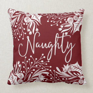 Naughty Nice Red White Kerstmis Floral Ivy Leaves Kussen
