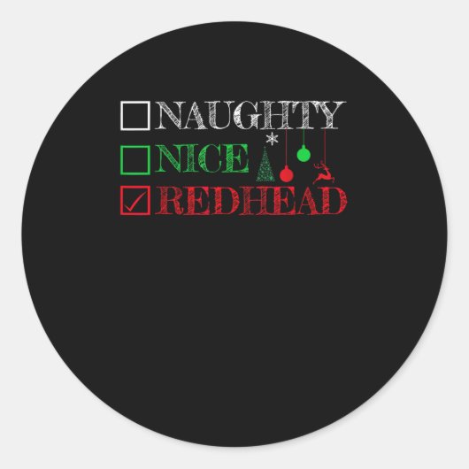 Naughty Nice Redhead Christmas Funny Holiday Ronde Sticker (Voorkant)