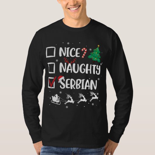 Naughty Nice Serbian Kerstmis Funny Santa Hat Xma T-shirt (Voorkant)