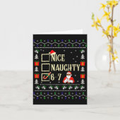 Naughty Nice Six Seven Kids Ugly Christmas Sweater Kaart (Gele Bloem)