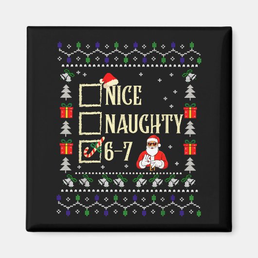 Naughty Nice Six Seven Kids Ugly Christmas Sweater Magneet (Voorkant)