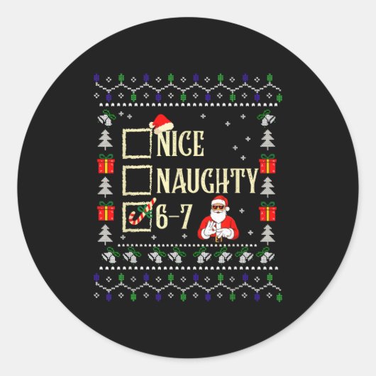 Naughty Nice Six Seven Kids Ugly Christmas Sweater Ronde Sticker (Voorkant)