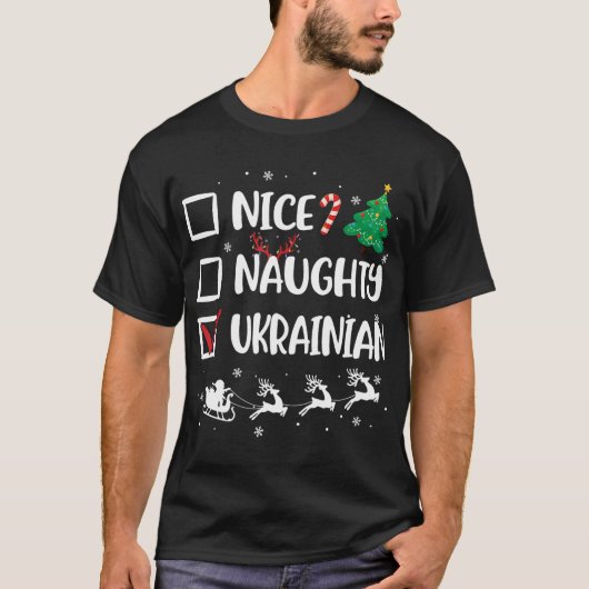 Naughty Nice Ukraine - Funny Santa Hat X T-shirt (Voorkant)