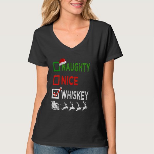 Naughty Nice Whiskey-kerstpyjama Funny Santa T-shirt (Voorkant)