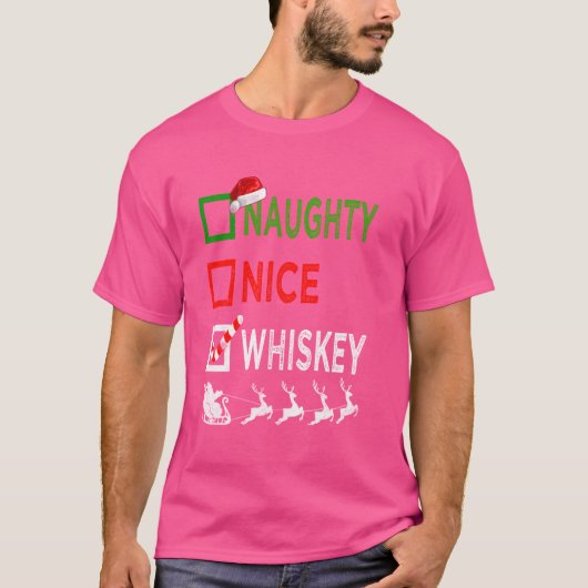 Naughty Nice Whiskey-kerstpyjama Funny Santa T-shirt (Voorkant)