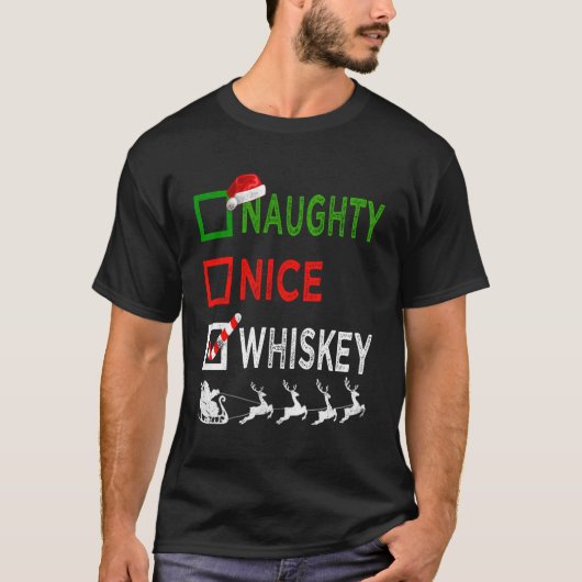 Naughty Nice Whiskey-kerstpyjama Funny Santa T-shirt (Voorkant)