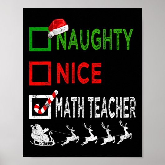 Naughty Nice Wiskunde leraar kerstpyjamas Funny Poster (Voorkant)