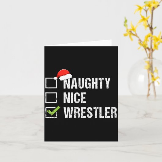 Naughty Nice Wrestler Shirt Wrestling Santa Christ Kaart (Gele Bloem)