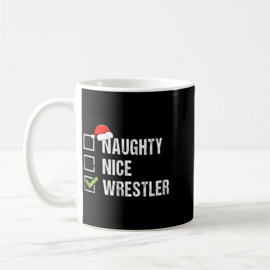 Naughty Nice Wrestler Shirt Wrestling Santa Christ Koffiemok (Links)