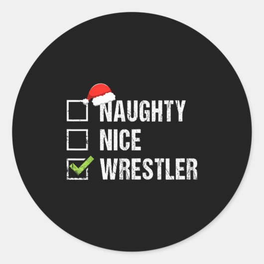Naughty Nice Wrestler Shirt Wrestling Santa Christ Ronde Sticker (Voorkant)
