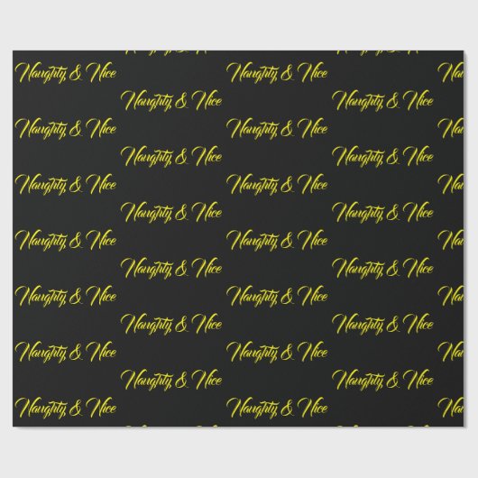 Naughty & Nice Yellow Script op zwart - Cadeaupapier (Vlak)
