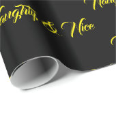 Naughty & Nice Yellow Script op zwart - Cadeaupapier (Rol Hoek)