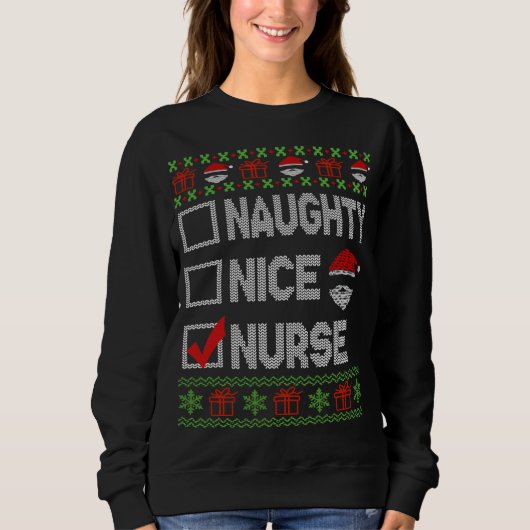 Naughty Nice zurse kerstman, Ugly Sweater Funny C (Voorkant)