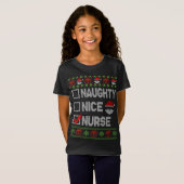 Naughty Nice zurse kerstman, Ugly Sweater Funny C T-shirt (Voorkant volledig)