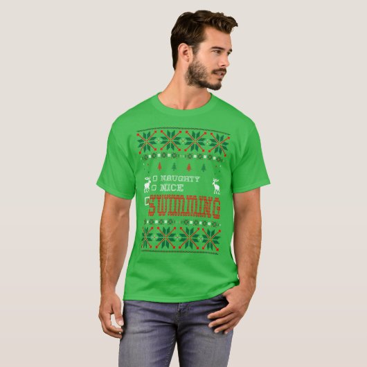 Naughty Nice zwemt met Kerstmis Ugly Sweater Shirt (Voorkant volledig)