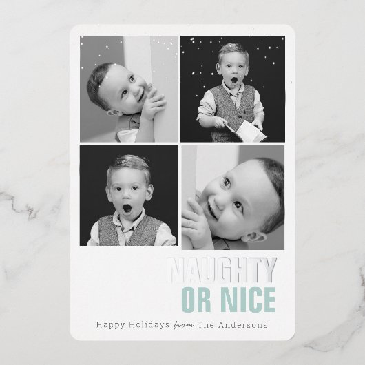 Naughty of Nice 4 Foto's Folie Holiday Kaart (Voorkant)