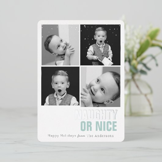 Naughty of Nice 4 Foto's Folie Holiday Kaart (Staand Voorkant)