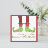 Naughty of Nice Elf Feet Holiday Kerstparty Kaart (Staand voorkant)