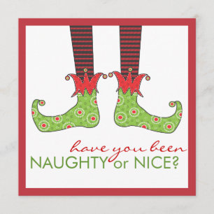 Naughty of Nice Elf Feet Holiday Kerstparty Kaart