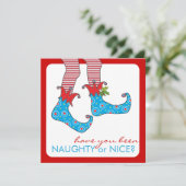 Naughty of Nice Elf Holiday Kerstparty Kaart (Staand voorkant)