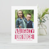 Naughty of Nice Funny Holiday Square-fotokaart Feestdagenkaart (Staand voorkant)