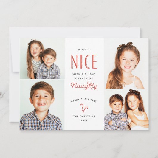 Naughty of Nice Funny Kinder kerstkaarten Feestdagenkaart (Voorkant)