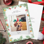 Naughty of Nice Funny Pet Dog Aangepaste Kerstmis Feestdagenkaart<br><div class="desc">Naughty of Nice Funny Pet Dog Custom Kerstfeestay Card U kunt de foto- en aangepaste boodschap van uw huisdier eenvoudig toevoegen door op de persoonlijke boodschap te klikken.</div>