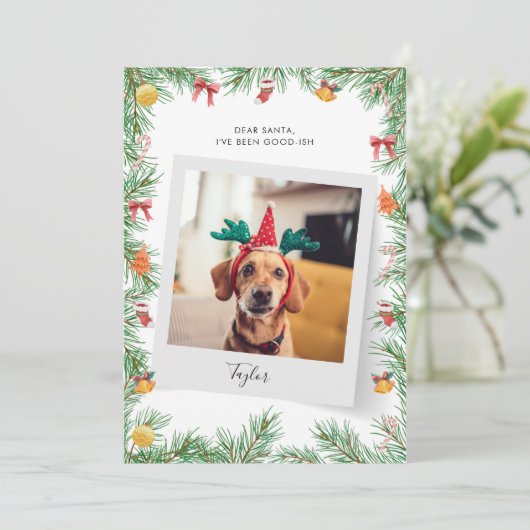 Naughty of Nice Funny Pet Dog Aangepaste Kerstmis Feestdagenkaart (Staand voorkant)