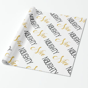 Naughty of Nice Gold Black Holiday White Cadeaupapier