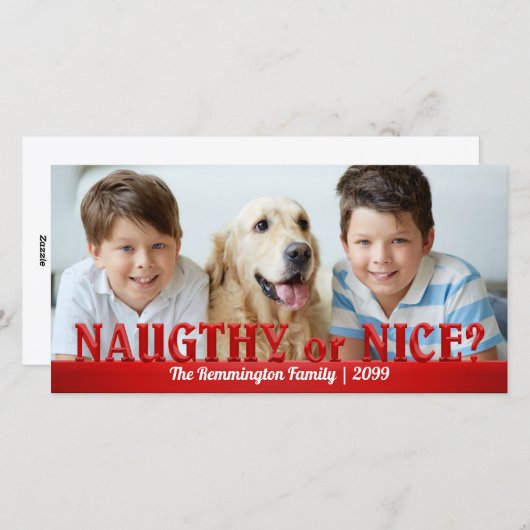 Naughty of Nice in Red Fun en Simple Photo Feestdagenkaart (Voorkant / Achterkant)