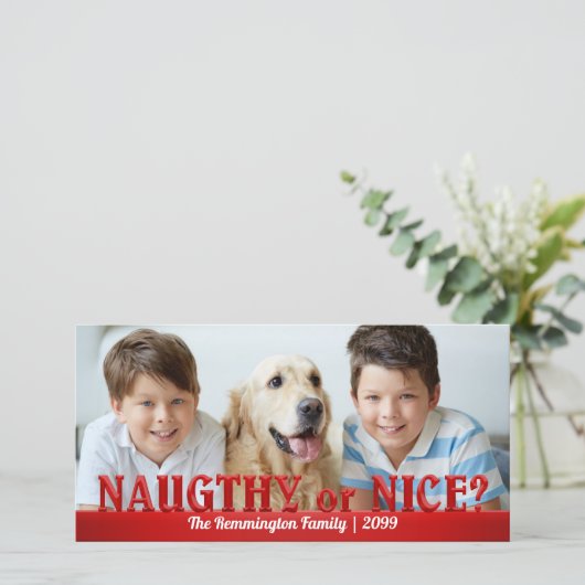 Naughty of Nice in Red Fun en Simple Photo Feestdagenkaart (Staand voorkant)